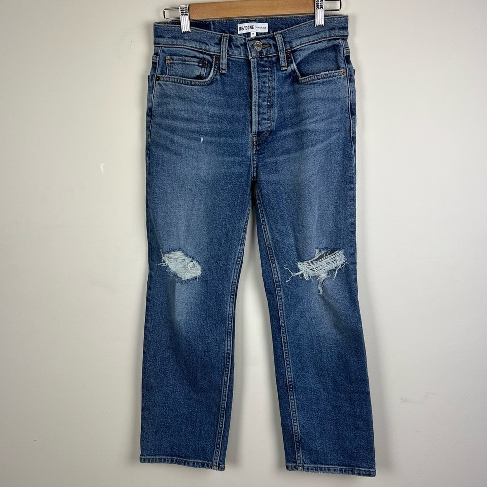 Re/Done | NWOT High Rise Stove Pipe Distressed Crop Stretch Jeans | 26